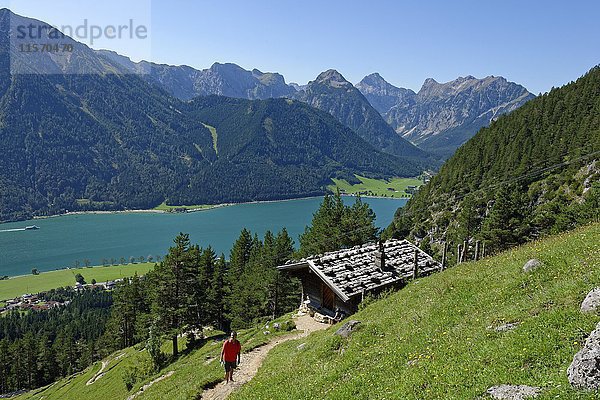 Wanderer am Teisslalm  Achensee  Rofangebirge  Tirol  Österreich  Europa