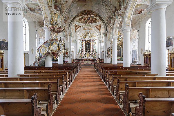 Pfarrkirche St. Gallus und Ulrich  Innenraum mit Altar  Kißlegg  Baden-Württemberg  Deutschland  Europa