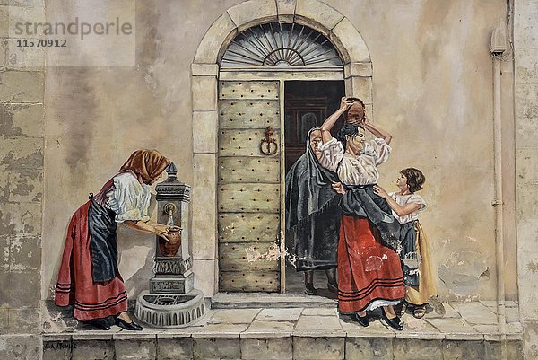 Sardische Wandmalerei  Bäuerinnen mit Krügen  Wandmalerei  Thieri  Sardinien  Italien  Europa