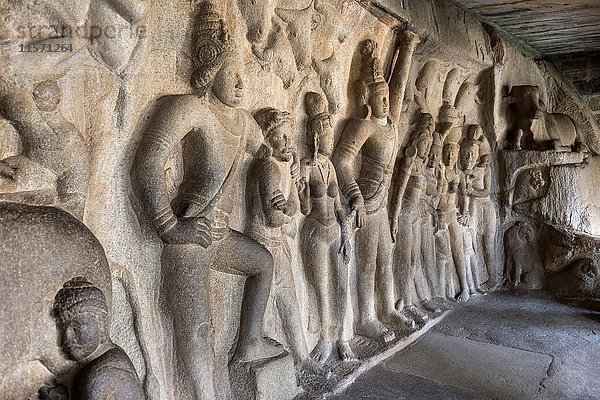 Krishna Mandapam  Höhlentempel  Flachrelief  Detail  Mahabalipuram  Tamil Nadu  Indien  Asien