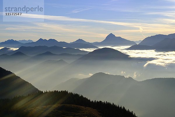 Blick über die Wolken Hirschhörnlkopf  Jachenau  Isarwinkel  Oberbayern  Bayern  Deutschland  Europa