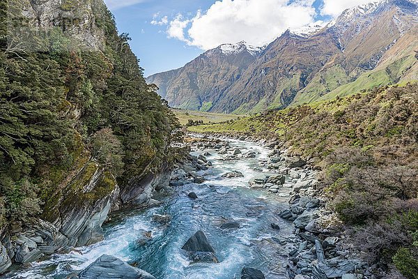 Matukituki River  Fluss fließt durch das Tal  Mount Aspiring National Park  Otago  Southland  Neuseeland  Ozeanien