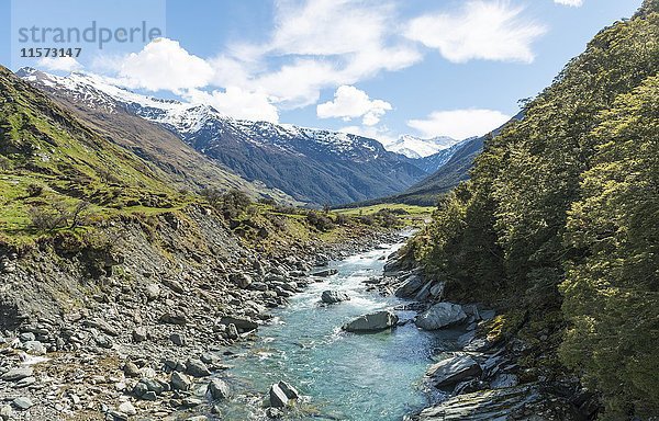 Matukituki River  Fluss fließt durch das Tal  Mount Aspiring National Park  Otago  Southland  Neuseeland  Ozeanien