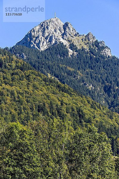 Berg Wendelstein mit Sender des Bayerischen Rundfunks auf dem Gipfel und Bergstation der Wendelstein-Zahnradbahn  Mangfallgebirge  Alpenvorland  Oberbayern  Bayern  Deutschland  Europa