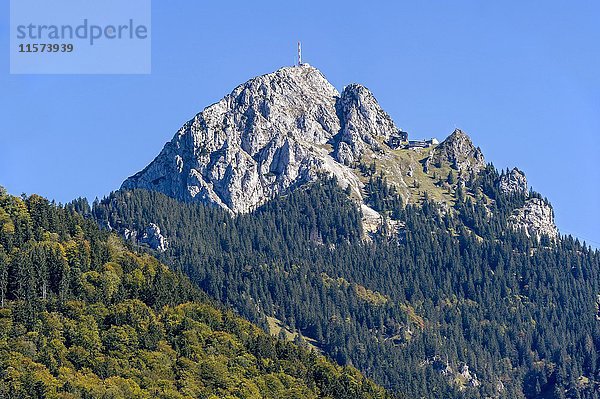 Wendelstein mit Gipfelsender und Bergstation der Wendelstein-Zahnradbahn  Mangfallgebirge  Alpenvorland  Oberbayern  Bayern  Deutschland  Europa