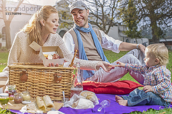 Familie beim Picknick im Park