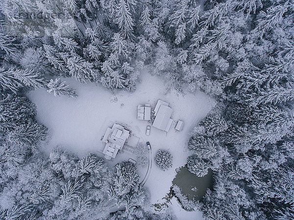 Ländliche  schneebedeckte Landschaft  Draufsicht