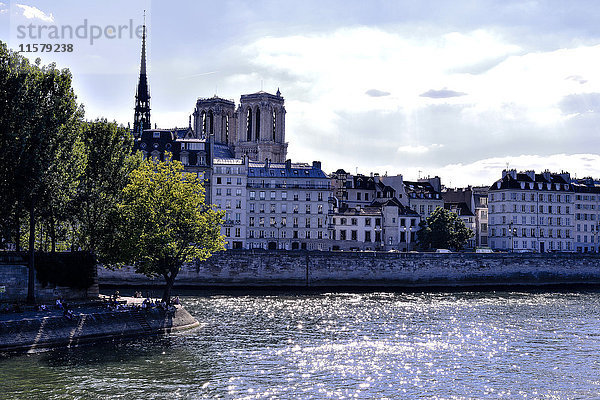 Frankreich  Paris  4. Bezirk  Ufer der Seine  Blick von der Brücke Louis-Philippe  Kathedrale Notre-Dame