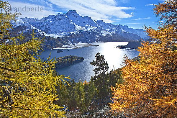 Silsersee und Piz da la Margna  Oberengadin  Kanton Graubünden  Schweiz  Europa