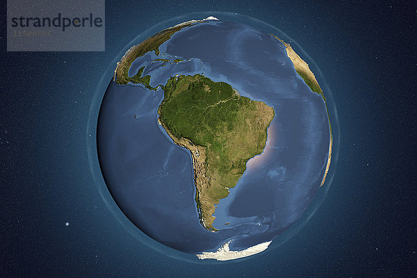 Die Erde aus dem Weltraum. Computergrafik  die die Erde aus dem Weltraum betrachtet  zentriert über Südamerika.