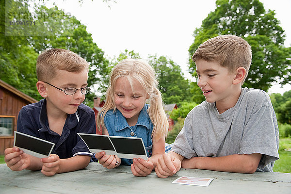 Kinder sehen sich gemeinsam Fotos an