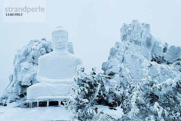 Schnee auf der Buddha-Statue