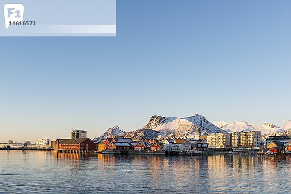 Stadtbild Svolvaer im Morgenlicht  Austvågøy  Lofoten  Norwegen  Europa