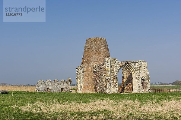 Ruinen einer Windmühle  Überreste der Abtei von St. Benet  Ludham  Norfolk Boards  Norfolk  England