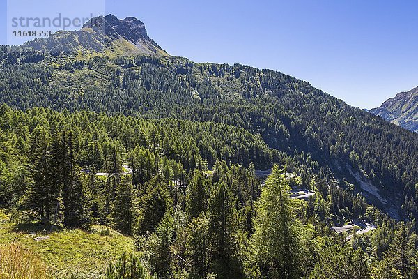 Malojapass  Serpentinen  Piz de la Margna  3159 m  Region Maloja  Kreis Oberengadin  Kanton Graubünden  Schweiz  Europa