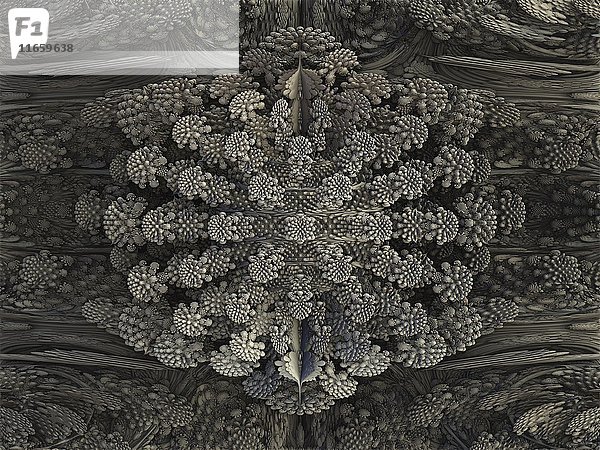 Mandelbulb-Fraktal in Nahaufnahme. Computergeneriertes Bild eines dreidimensionalen Analogons der Mandelbrot-Menge unter Verwendung sphärischer Koordinaten.