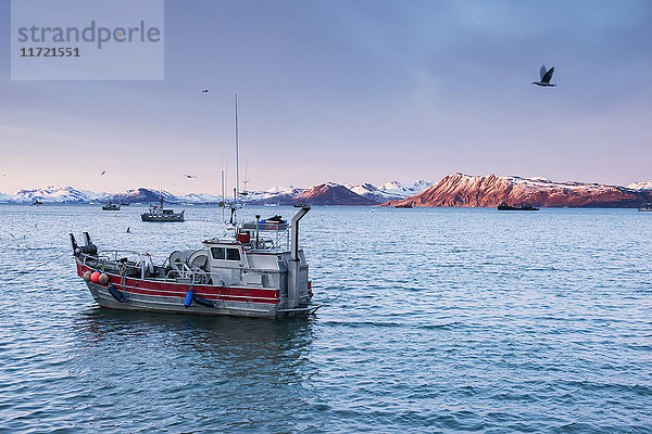 Ein kommerzielles Fischerboot schwimmt in der Kulukak Bay in der Region Bristol Bay in Alaska  Südwest-Alaska  USA.