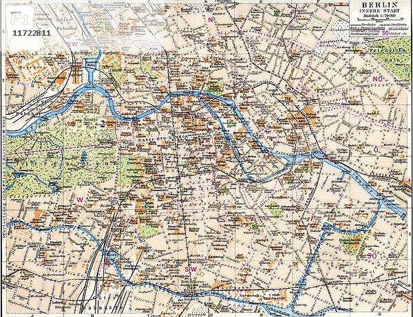 Karte von Berlin  Deutschland um 1924. Aus Meyers Lexikon  veröffentlicht 1924.