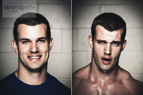 Porträts von jungen Männern vor und nach dem Training