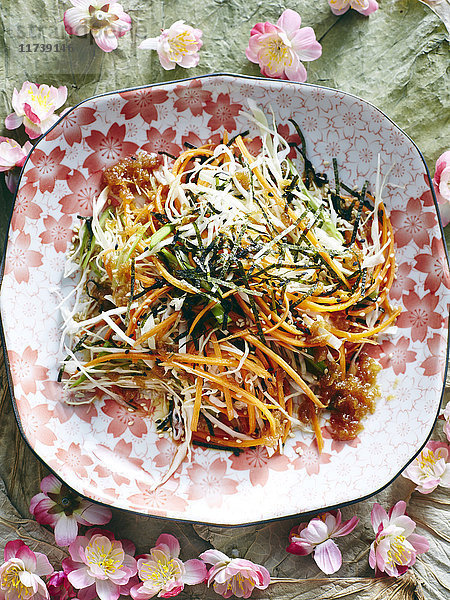Stilleben mit Gericht aus japanischem Kohlraspelsalat