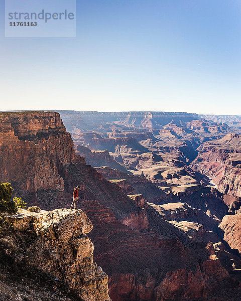Mann  der vom Rand des Grand Canyon Nationalparks herabblickt  Arizona  USA