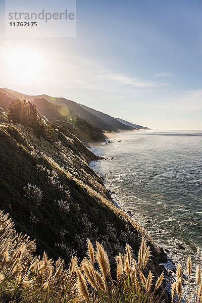 Sonnenlichtansicht von Klippen und Meer  Big Sur  Kalifornien  USA