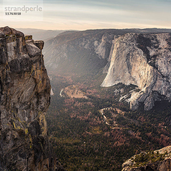 Erhöhte Ansicht des Tals unter Felsformationen  Yosemite National Park  Kalifornien  USA