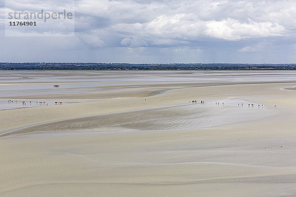 Spaziergänger auf dem Sand bei Ebbe  Mont-Saint-Michel  Normandie  Frankreich  Europa