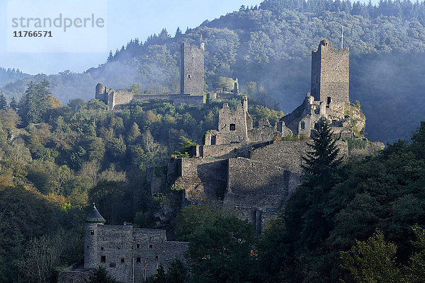 Ruinen der Burgen Oberburg und Niederburg  Manderscheid  Eifel  Rheinland-Pfalz  Deutschland  Europa