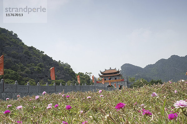 Wiese vor den Hoa-Lu-Gebäuden in der alten vietnamesischen Hauptstadt  Hoa Lu  Vietnam  Indochina  Südostasien  Asien