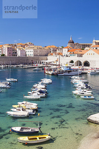 Fischerboote im Alten Hafen  Altstadt von Dubrovnik  UNESCO-Weltkulturerbe  Dubrovnik  Dalmatinische Küste  Kroatien  Europa