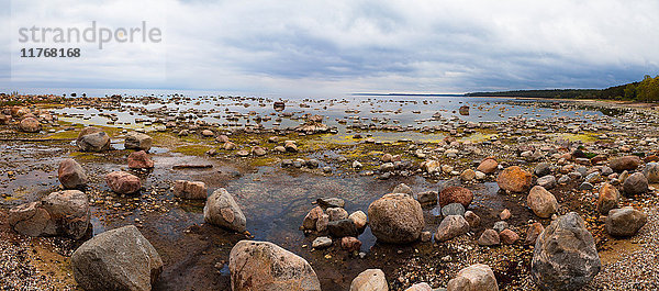 Ostseeküste mit Granitblöcken an einem bewölkten Tag  Estland  Europa