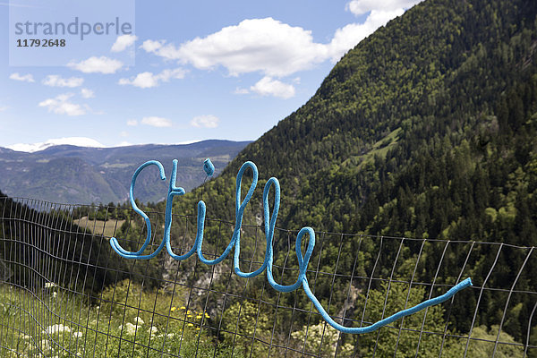 Italien  Trentino-Südtirol  St. Pankraz  Wort Stille in alpiner Landschaft