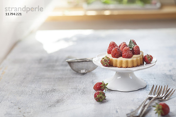 Törtchen mit Puddingfüllung und Erdbeeren