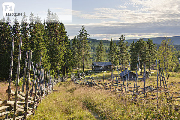 Landschaft mit Holzhaus