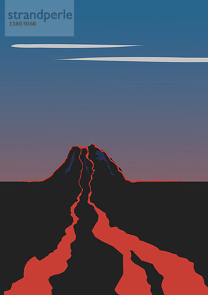 Lava fließt aus ausbrechendem Vulkan