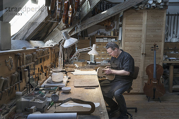 Geigenbauerin in der Werkstatt