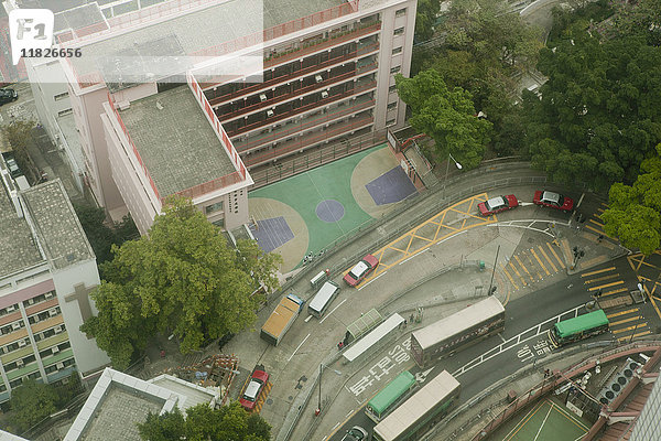 Blick von Wolkenkratzern  Hongkong  China