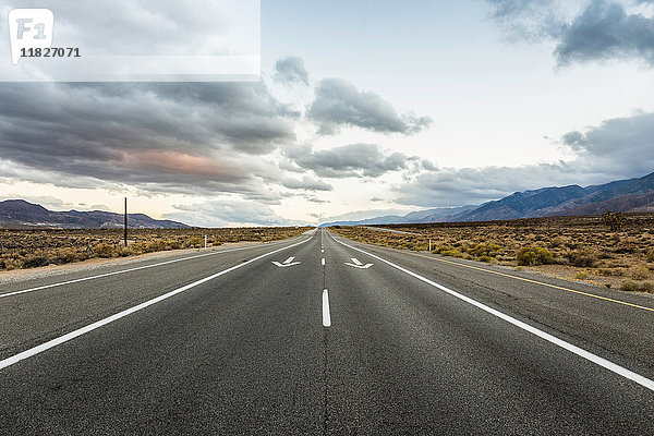 Gerade Straße mit Richtungspfeilen im Death Valley National Park  Kalifornien  USA