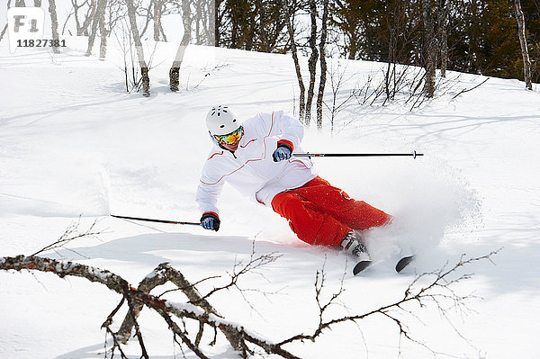 Skifahrer dreht sich im Schnee  Are  Schweden