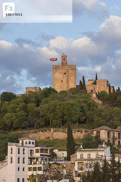 Spanien  Andalusien  Granada  Palast der Alhambra auf einem Hügel