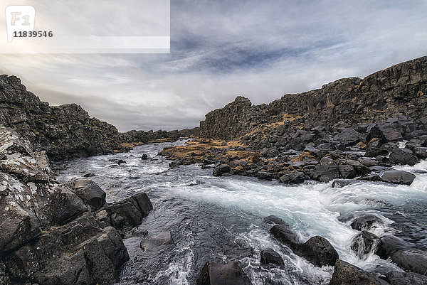 Fluss  der über Felsen fließt  Pingvellir  Südisland  Island