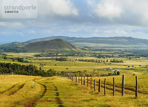 Landschaft der Insel vom Weg hinauf zum Maunga Terevaka aus gesehen  Osterinsel  Chile  Südamerika