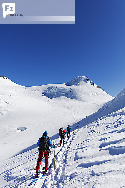 Skitourengeher auf dem Monte Rosa  Grenze zwischen Italien und der Schweiz  Alpen  Europa