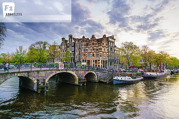 Traditionelle niederländische Giebelhäuser und Gracht  Amsterdam  Niederlande  Europa