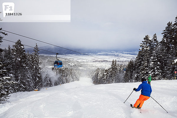 Skifahrer auf der Piste  Ferienort Bansko  Bulgarien  Europa