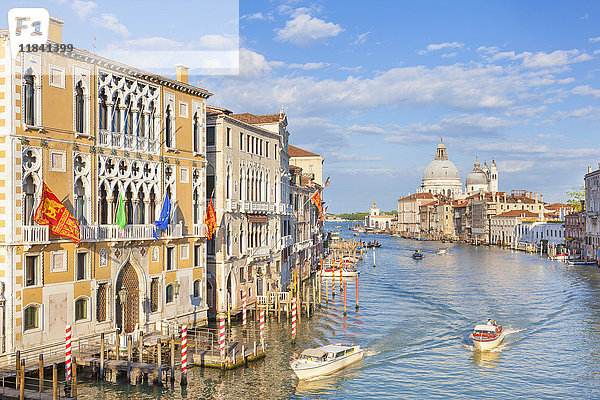 Vaporettos (Wassertaxis) fahren am Palazzo Cavalli-Franchetti vorbei  auf dem Canal Grande  Venedig  UNESCO-Weltkulturerbe  Venetien  Italien  Europa