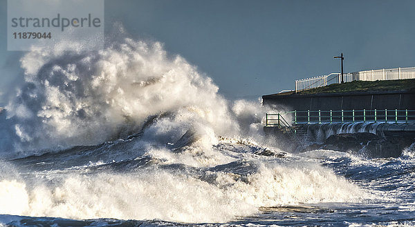 Große Wellen plätschern am Ufer entlang; Sunderland  Tyne and Wear  England'.