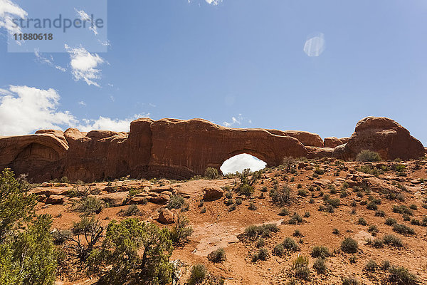 Natürlicher Bogen in der zerklüfteten Felsformation in der Wüste  Arches National Park; Utah  Vereinigte Staaten von Amerika'.