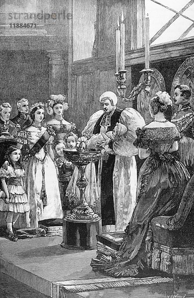 Das Leben und die Zeiten der Königin Victoria 1901. Taufe von Prinzessin Louise im Buckingham Palace chap